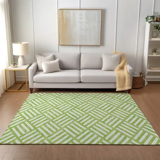 Lime Green And Ivory Geometric Washable Indoor Outdoor Area Rug Photo 8