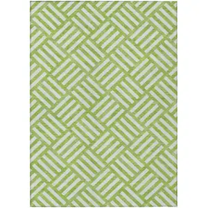 Photo of Lime Green And Ivory Geometric Washable Indoor Outdoor Area Rug