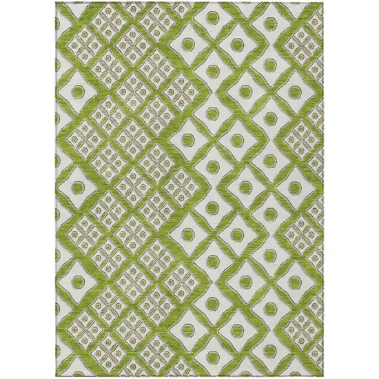 Lime Green And Ivory Geometric Washable Indoor Outdoor Area Rug Photo 2