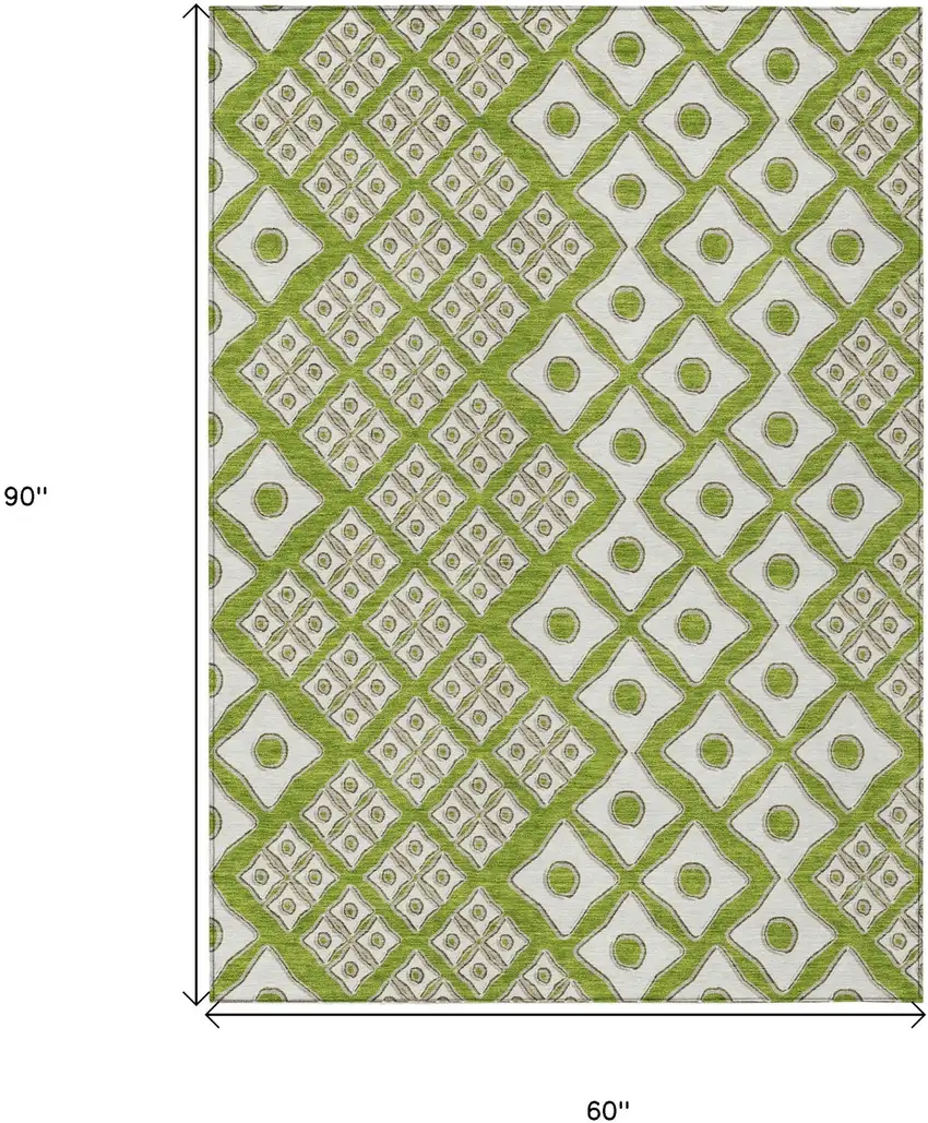 Lime Green And Ivory Geometric Washable Indoor Outdoor Area Rug Photo 3