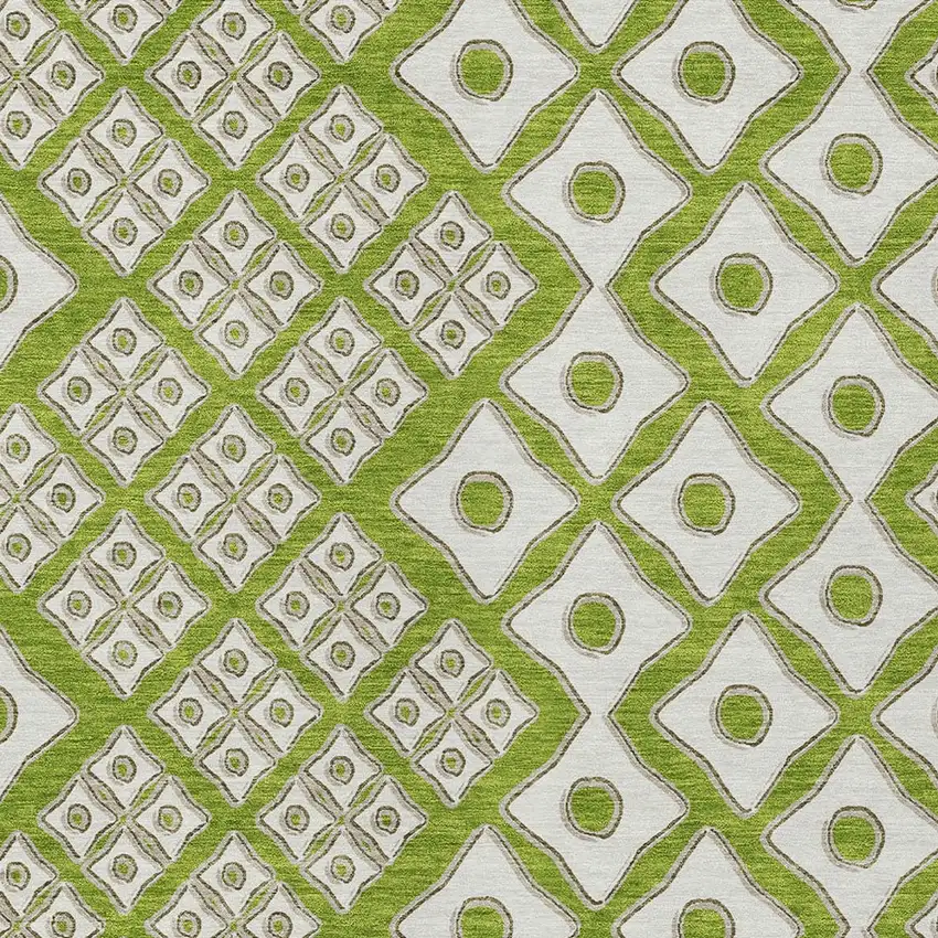 Lime Green And Ivory Geometric Washable Indoor Outdoor Area Rug Photo 6