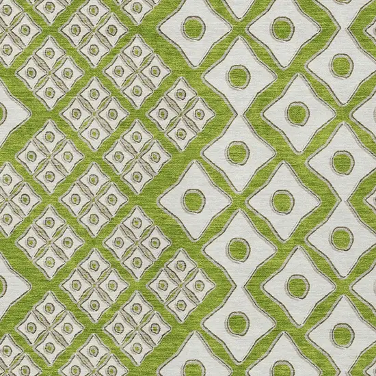 Lime Green And Ivory Geometric Washable Indoor Outdoor Area Rug Photo 6