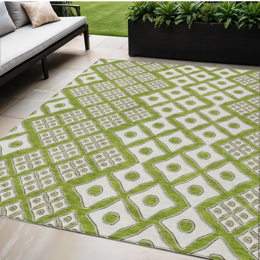 Lime Green And Ivory Geometric Washable Indoor Outdoor Area Rug Photo 1