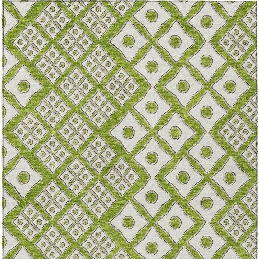 Lime Green And Ivory Geometric Washable Indoor Outdoor Area Rug Photo 8