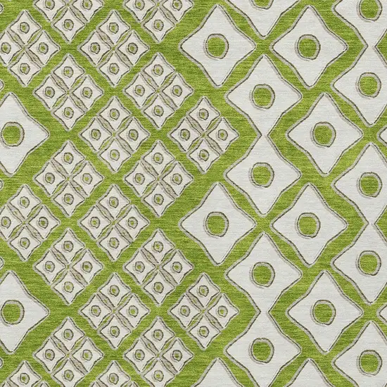 Lime Green And Ivory Geometric Washable Indoor Outdoor Area Rug Photo 6