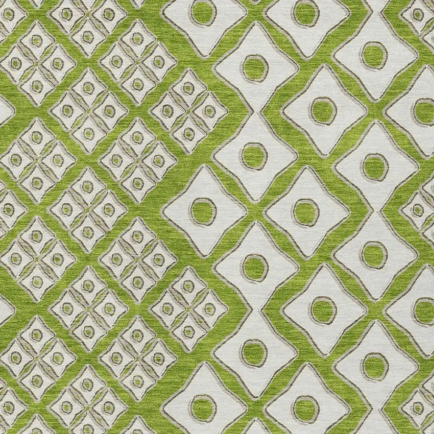 Lime Green And Ivory Geometric Washable Indoor Outdoor Area Rug Photo 6