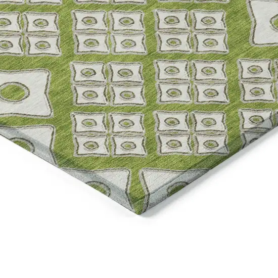 Lime Green And Ivory Geometric Washable Indoor Outdoor Area Rug Photo 5