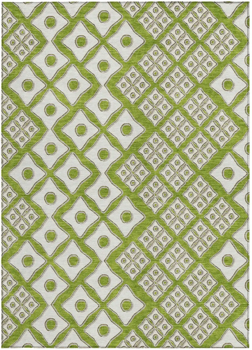 Lime Green And Ivory Geometric Washable Indoor Outdoor Area Rug Photo 7