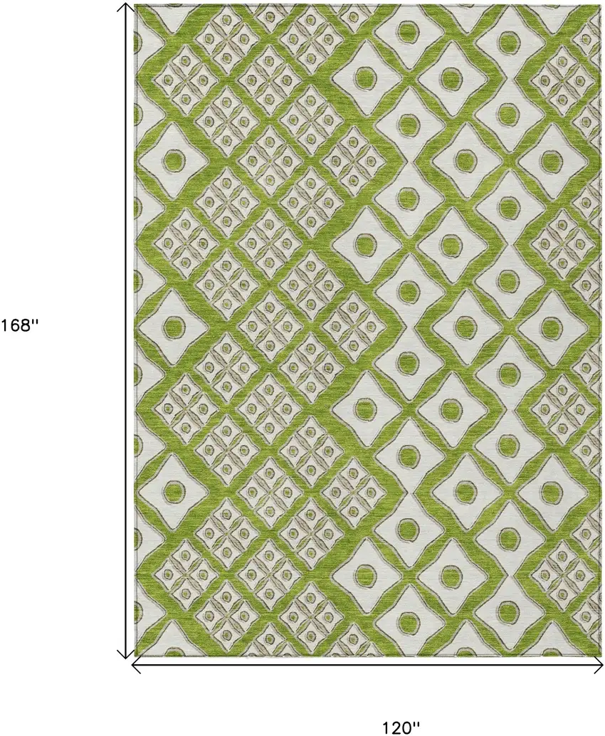 Lime Green And Ivory Geometric Washable Indoor Outdoor Area Rug Photo 3