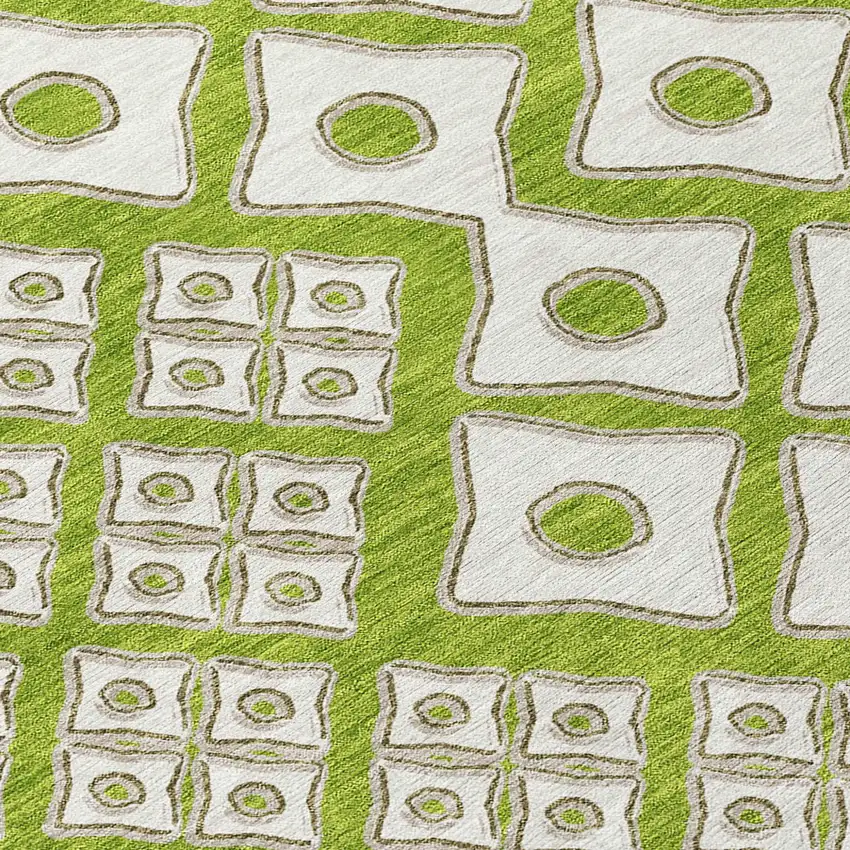 Lime Green And Ivory Geometric Washable Indoor Outdoor Area Rug Photo 6