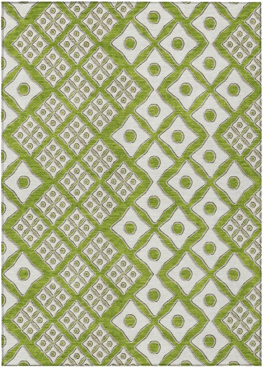 Lime Green And Ivory Geometric Washable Indoor Outdoor Area Rug Photo 2