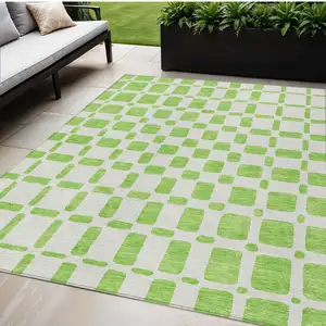 Photo of Lime Green And Ivory Geometric Washable Indoor Outdoor Area Rug