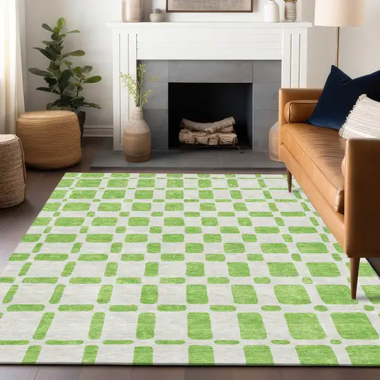 Lime Green And Ivory Geometric Washable Indoor Outdoor Area Rug Photo 9