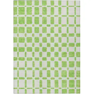 Photo of Lime Green And Ivory Geometric Washable Indoor Outdoor Area Rug
