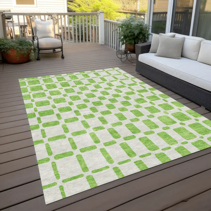 Lime Green And Ivory Geometric Washable Indoor Outdoor Area Rug Photo 9