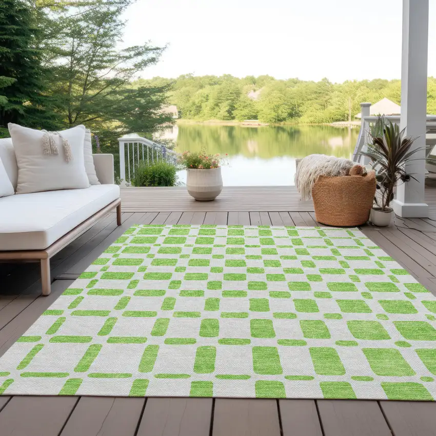 Lime Green And Ivory Geometric Washable Indoor Outdoor Area Rug Photo 8