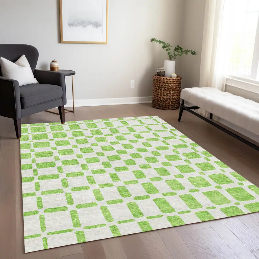 Lime Green And Ivory Geometric Washable Indoor Outdoor Area Rug Photo 9
