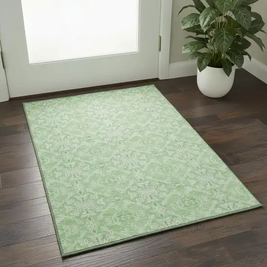 Lime Green And Ivory Medallion Washable Area Rug With UV Protection Photo 2