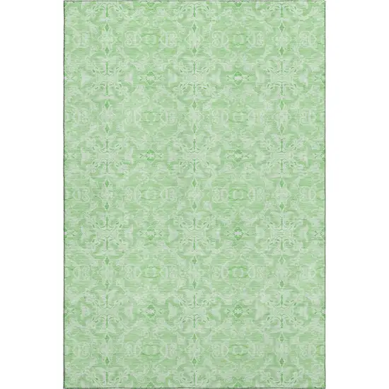 Lime Green And Ivory Medallion Washable Area Rug With UV Protection Photo 1
