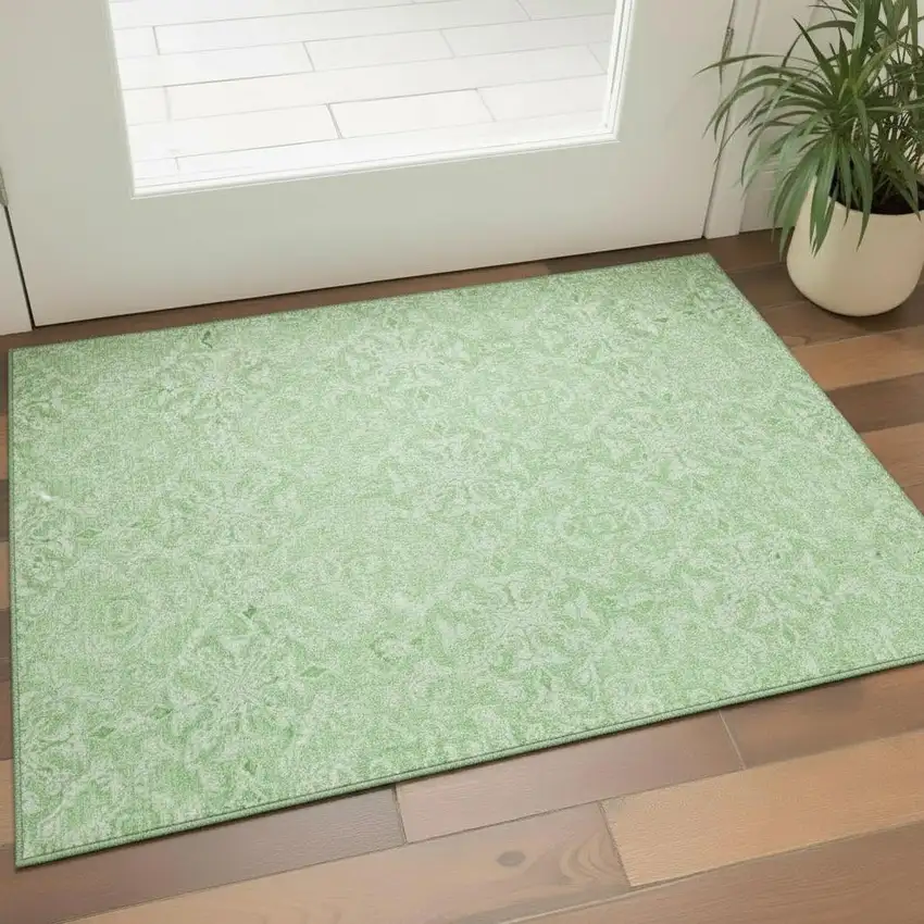 Lime Green And Ivory Medallion Washable Area Rug With UV Protection Photo 1