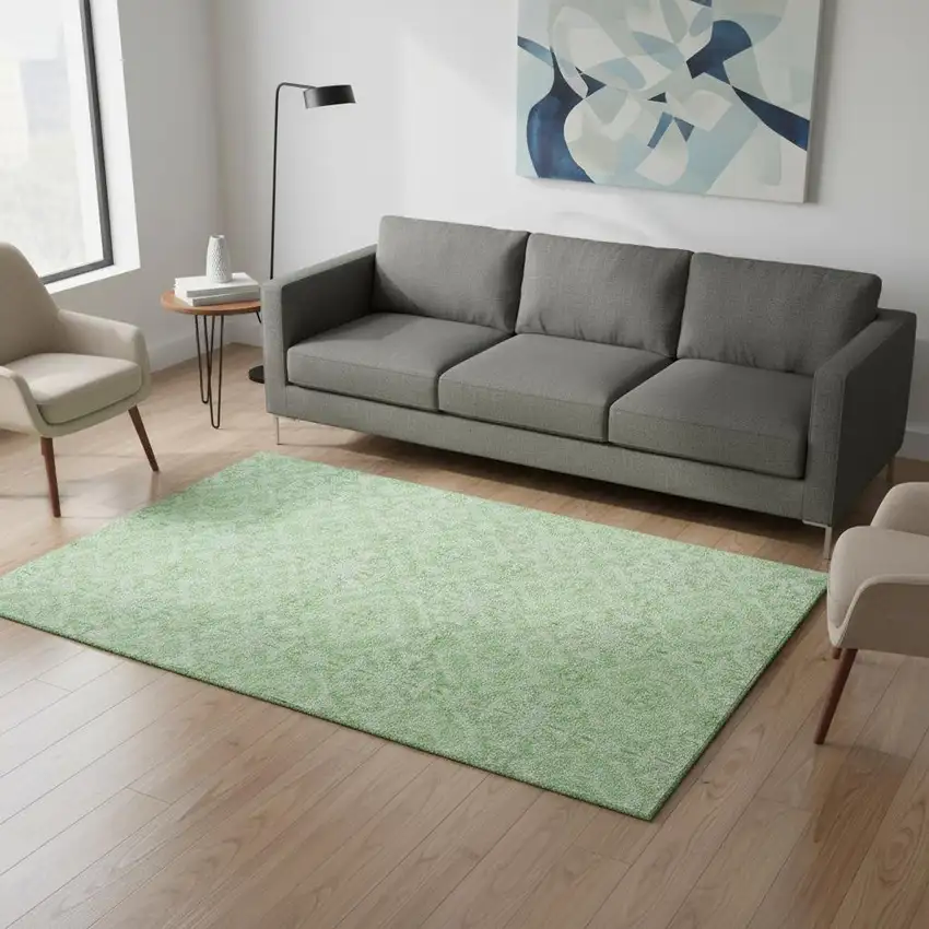 Lime Green And Ivory Medallion Washable Area Rug With UV Protection Photo 2