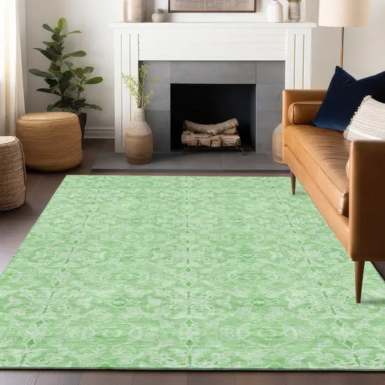 Lime Green And Ivory Medallion Washable Area Rug With UV Protection Photo 6