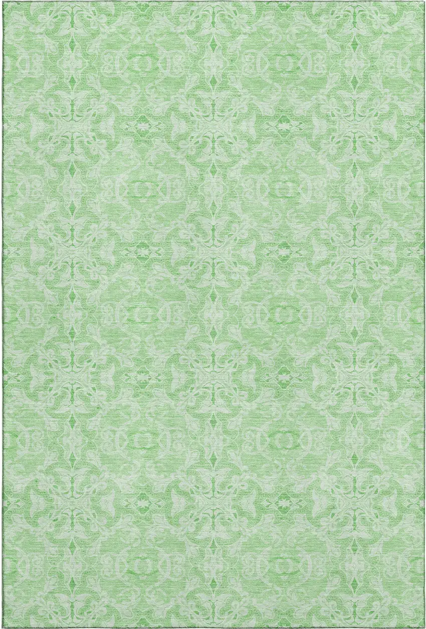 Lime Green And Ivory Medallion Washable Area Rug With UV Protection Photo 1