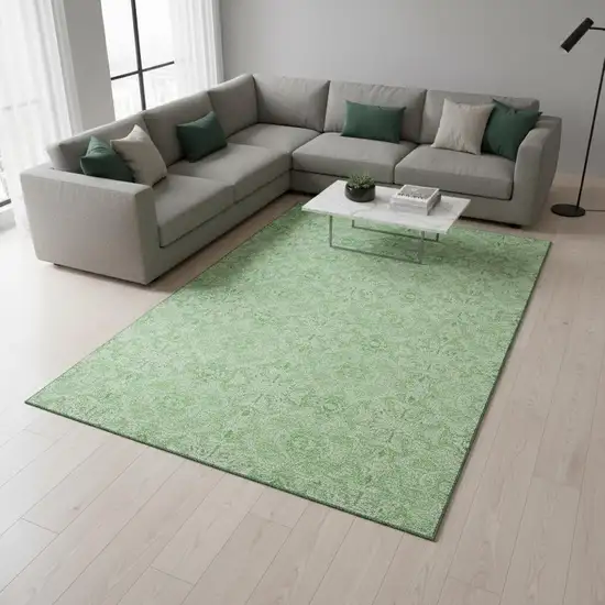 Lime Green And Ivory Medallion Washable Area Rug With UV Protection Photo 2