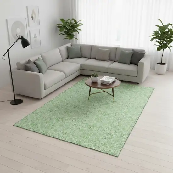 Lime Green And Ivory Medallion Washable Area Rug With UV Protection Photo 2