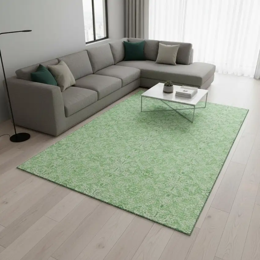 Lime Green And Ivory Medallion Washable Area Rug With UV Protection Photo 2