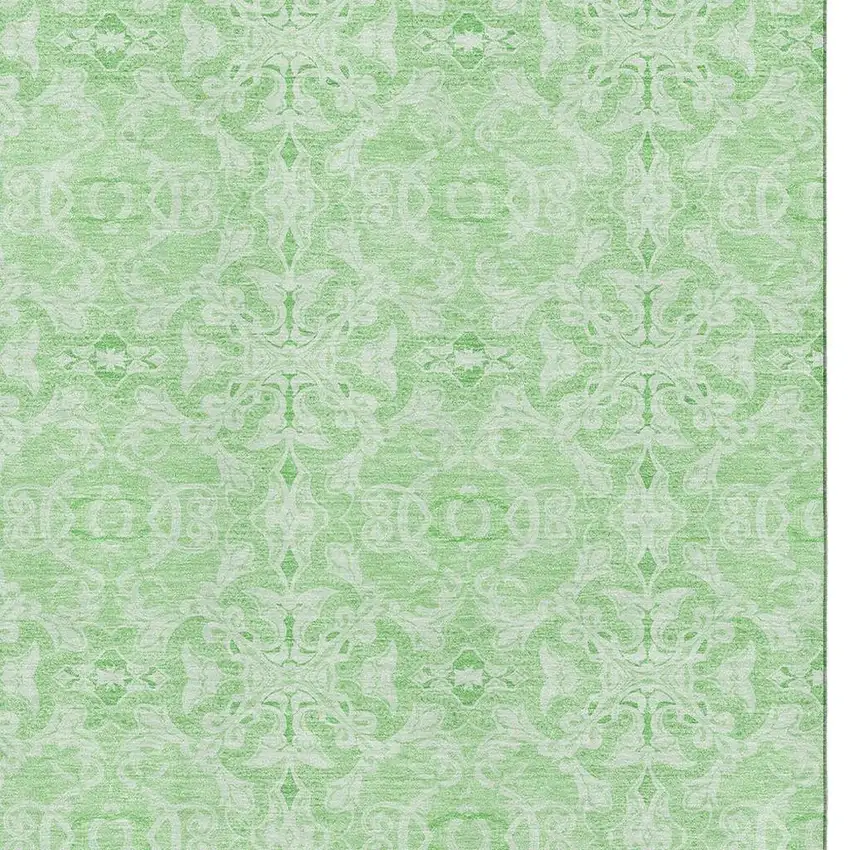 Lime Green And Ivory Medallion Washable Area Rug With UV Protection Photo 3