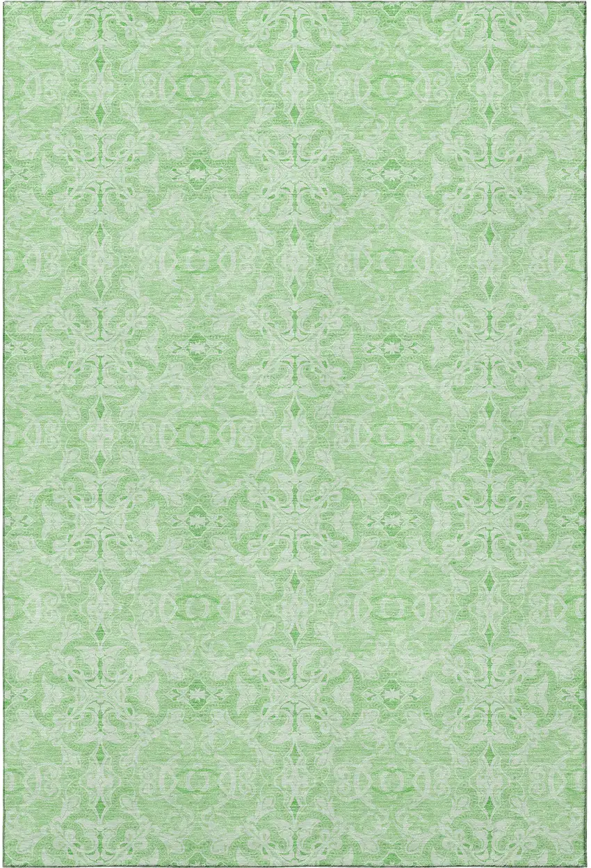Lime Green And Ivory Medallion Washable Area Rug With UV Protection Photo 4