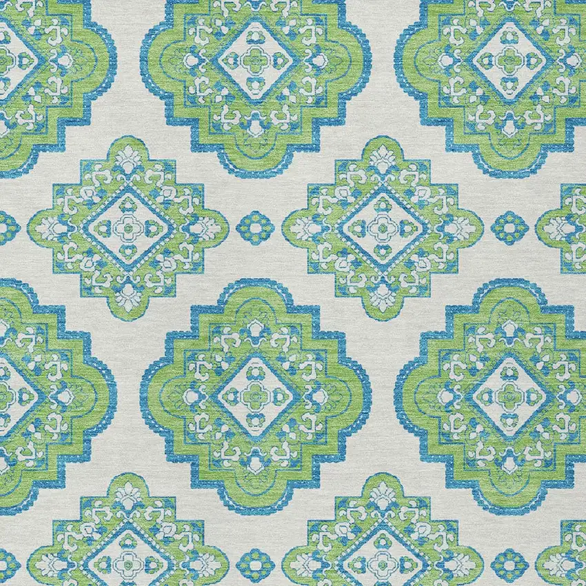 Lime Green And Ivory Medallion Washable Indoor Outdoor Area Rug Photo 5