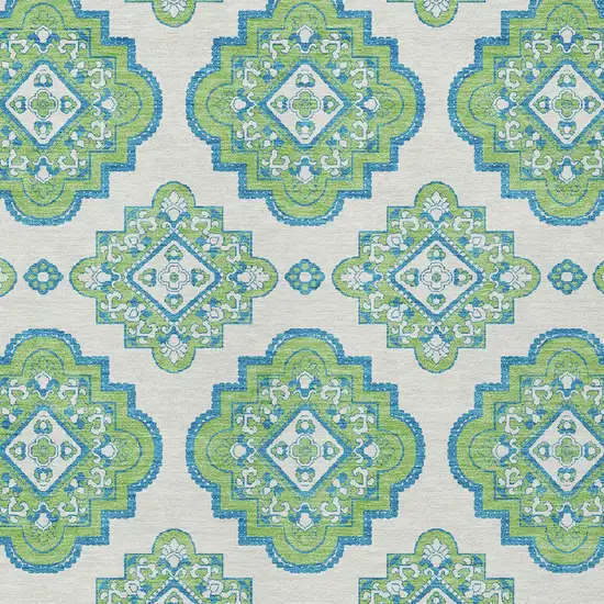 Lime Green And Ivory Medallion Washable Indoor Outdoor Area Rug Photo 5