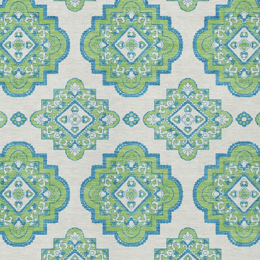 Lime Green And Ivory Medallion Washable Indoor Outdoor Area Rug Photo 5