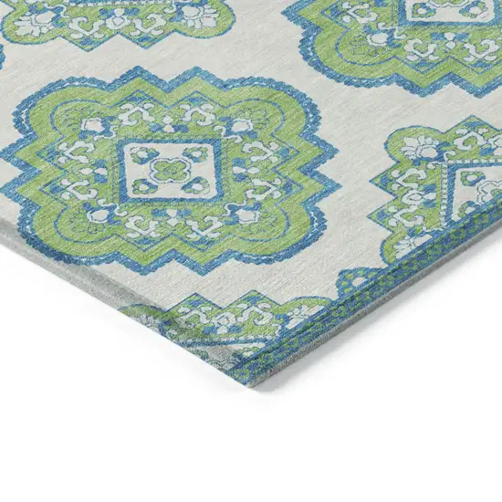Lime Green And Ivory Medallion Washable Indoor Outdoor Area Rug Photo 4