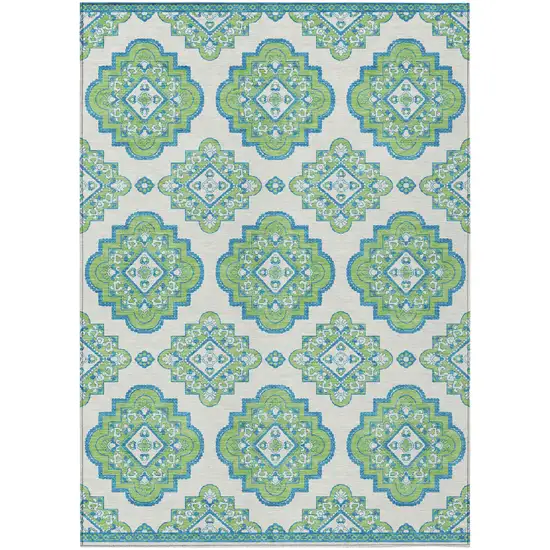 Lime Green And Ivory Medallion Washable Indoor Outdoor Area Rug Photo 2