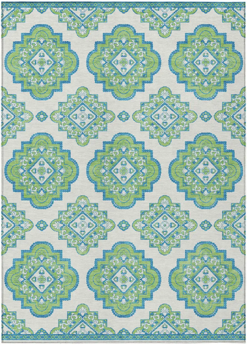 Lime Green And Ivory Medallion Washable Indoor Outdoor Area Rug Photo 2