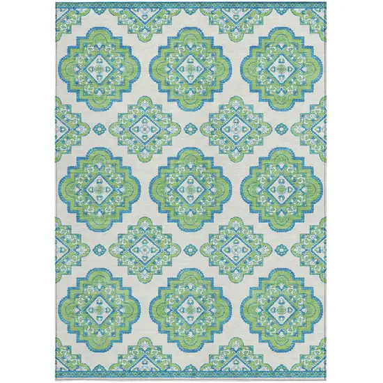 Lime Green And Ivory Medallion Washable Indoor Outdoor Area Rug Photo 7