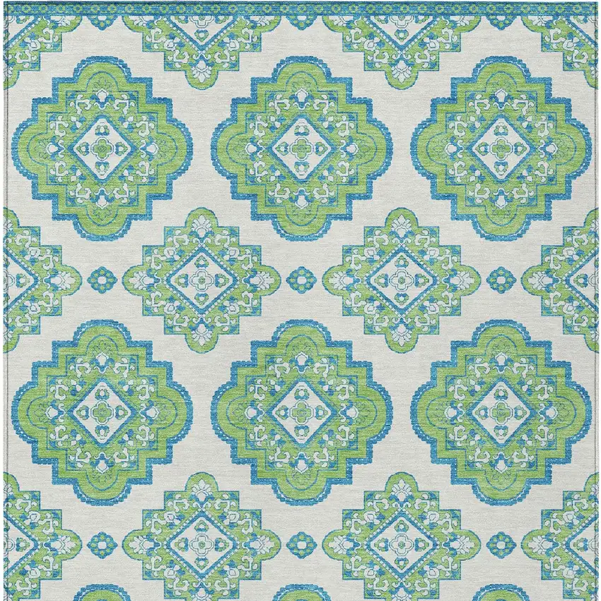 Lime Green And Ivory Medallion Washable Indoor Outdoor Area Rug Photo 6