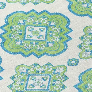 Photo of Lime Green And Ivory Medallion Washable Indoor Outdoor Area Rug
