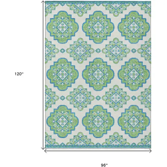Lime Green And Ivory Medallion Washable Indoor Outdoor Area Rug Photo 3