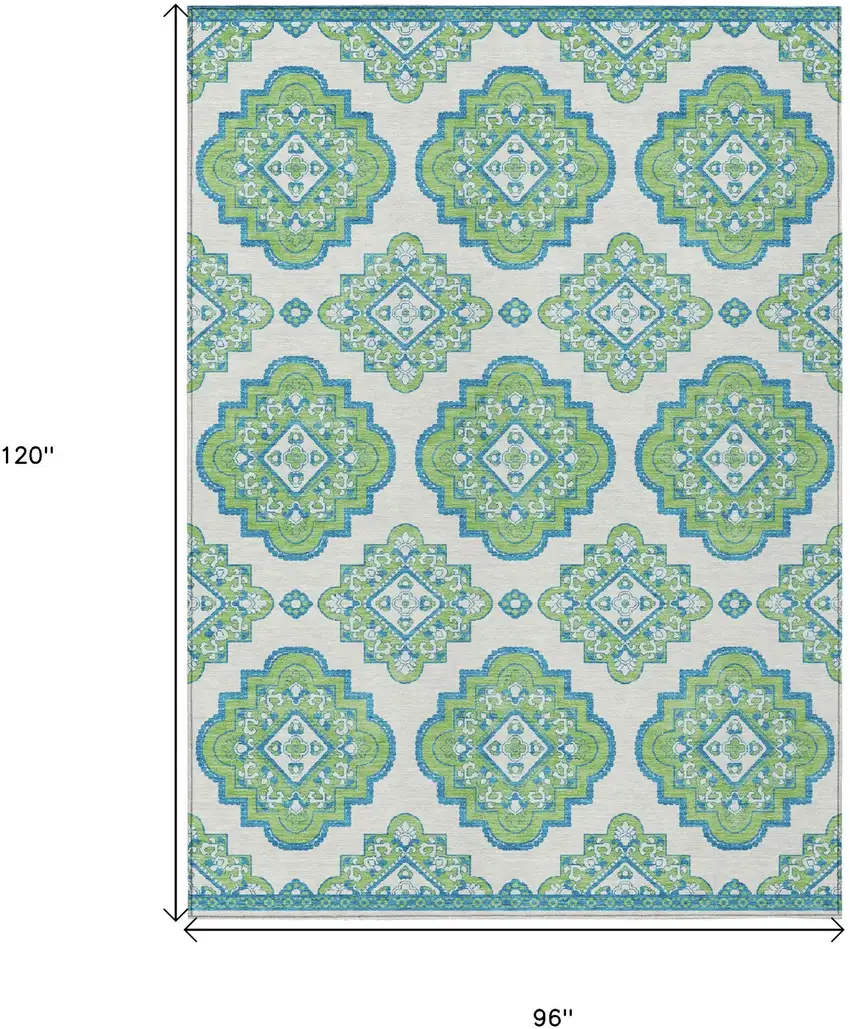 Lime Green And Ivory Medallion Washable Indoor Outdoor Area Rug Photo 3