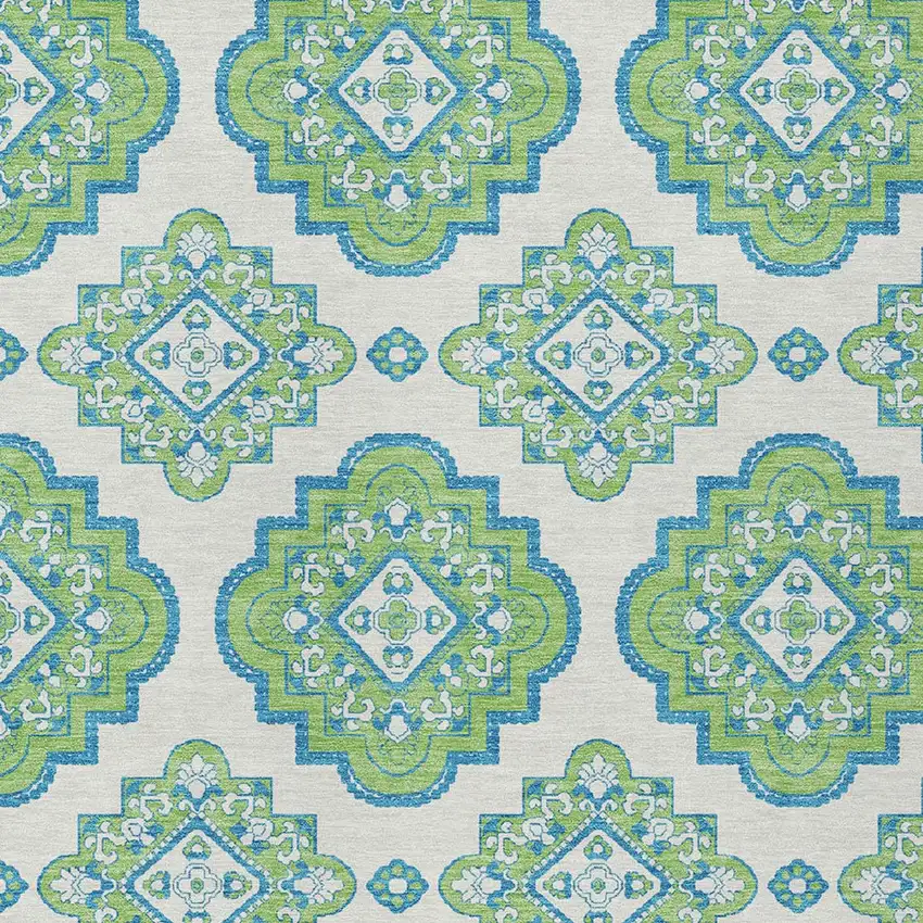 Lime Green And Ivory Medallion Washable Indoor Outdoor Area Rug Photo 5