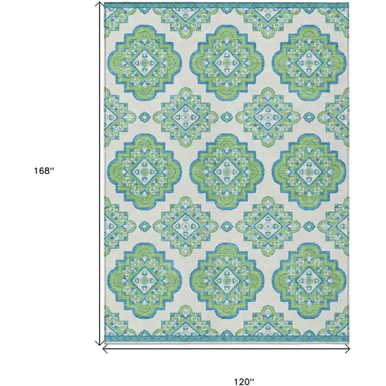 Lime Green And Ivory Medallion Washable Indoor Outdoor Area Rug Photo 3