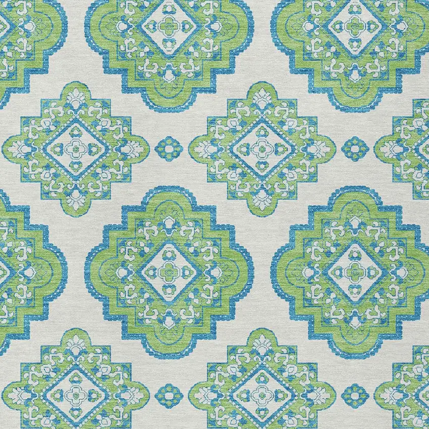 Lime Green And Ivory Medallion Washable Indoor Outdoor Area Rug Photo 5