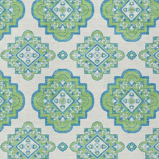 Lime Green And Ivory Medallion Washable Indoor Outdoor Area Rug Photo 5