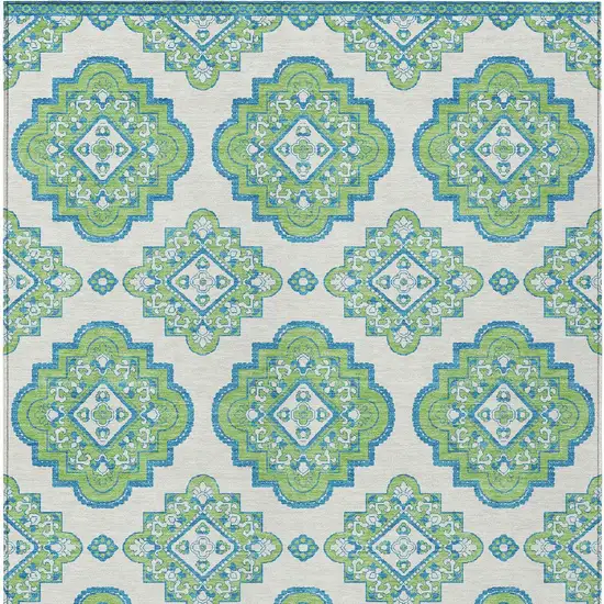 Lime Green And Ivory Medallion Washable Indoor Outdoor Area Rug Photo 7