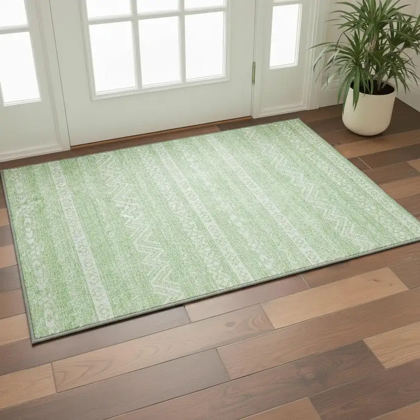 Lime Green And Ivory Southwestern Washable Area Rug With UV Protection Photo 2