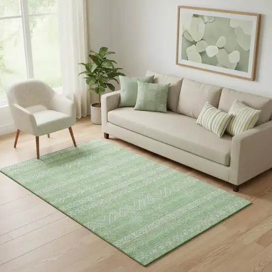 Lime Green And Ivory Southwestern Washable Area Rug With UV Protection Photo 1